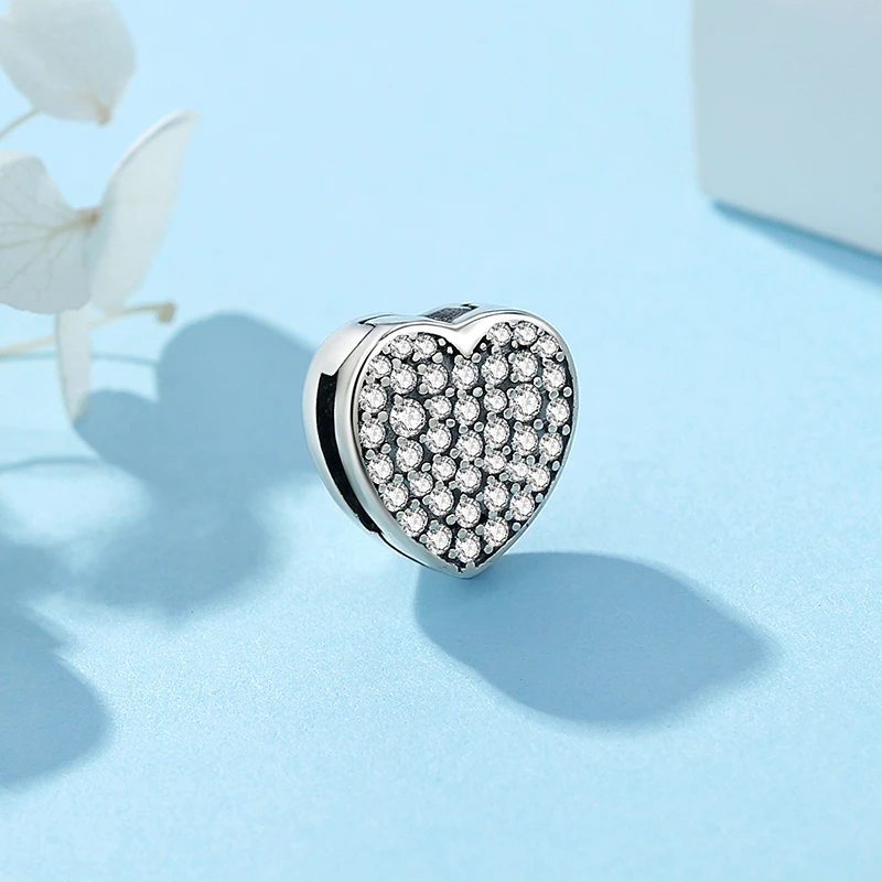 Original 925 Sterling Silver Charms Flat Clip Love Heart Clover Letters Beads Fit Brand Bracelets Diy Jewelry For Women