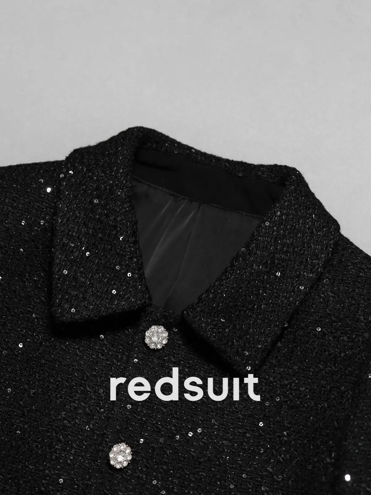 New High end fabric light luxury sequin embellishment black lapel diamond button jacket top Custom Size