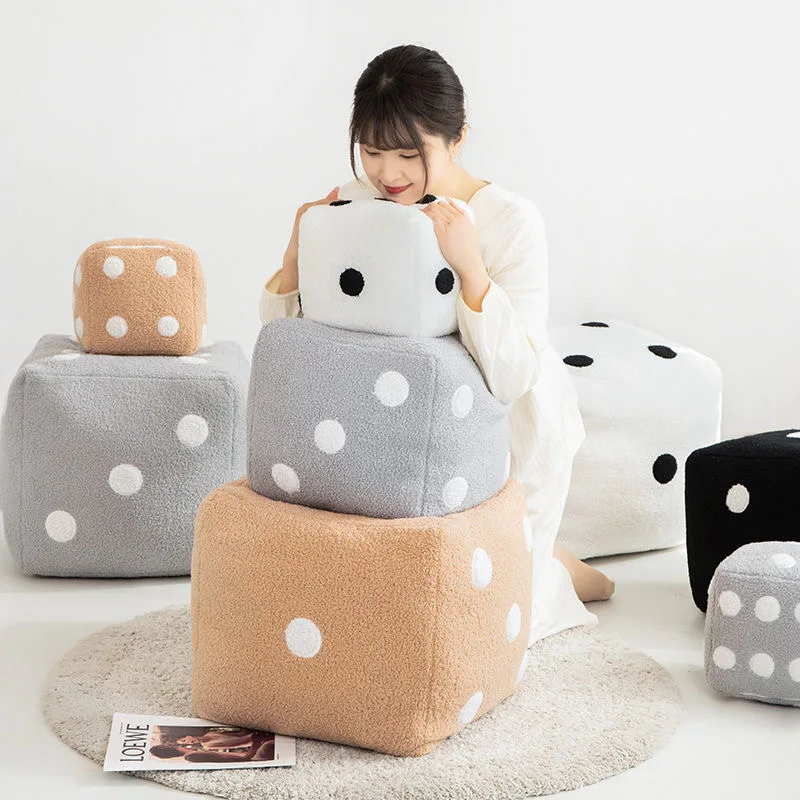 Hot Creative Funny Simulation Dice Plush Pillow Cubic Cube Pendant Dolls Stuffed Soft Sofa Back Cushion Home Decoration