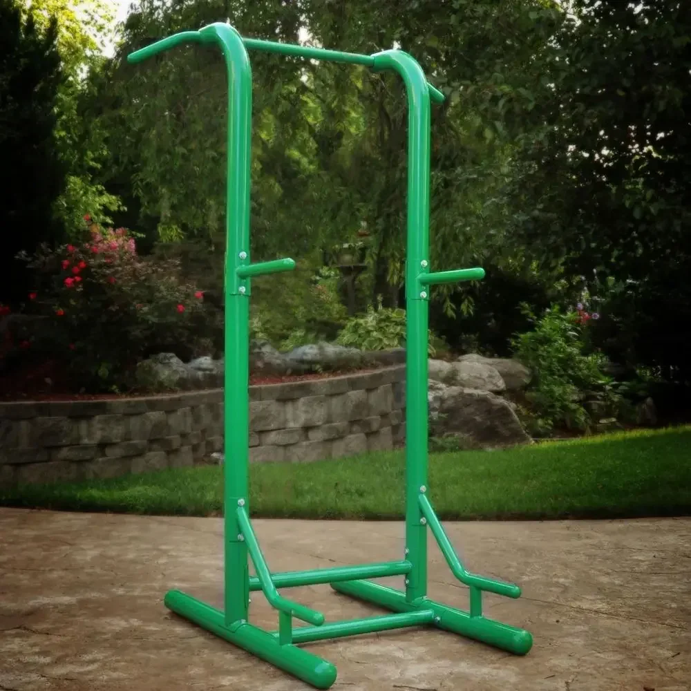 Adjustable Portable Outdoor Pull Up Bar and Dip Station - Green Home Gym Equipment for Calisthenics Training