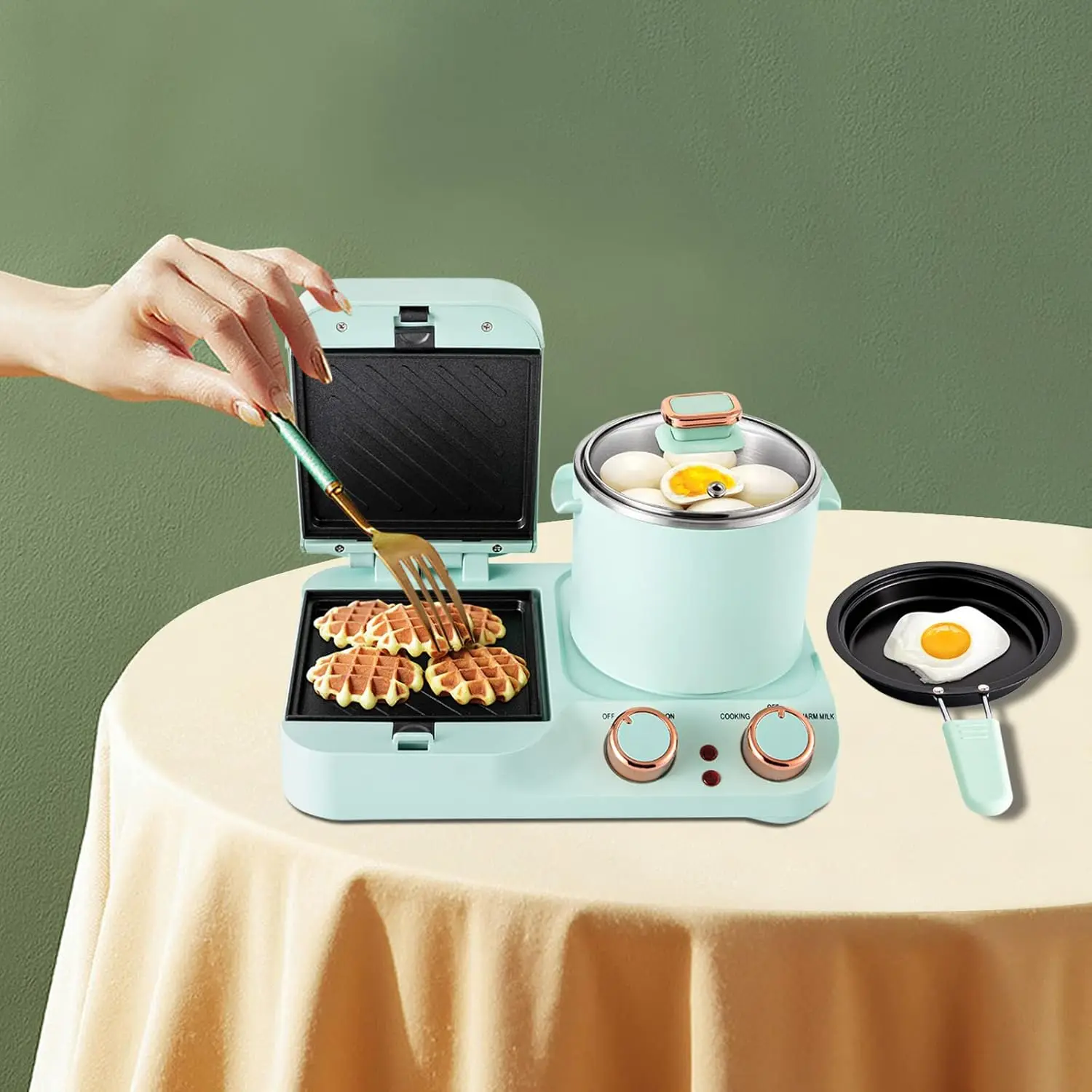 Estación para hacer desayuno 3 en 1, Mini tostadora eléctrica, máquina para hacer sándwiches para pan y desayuno con placa de revestimiento antiadherente desmontable, St