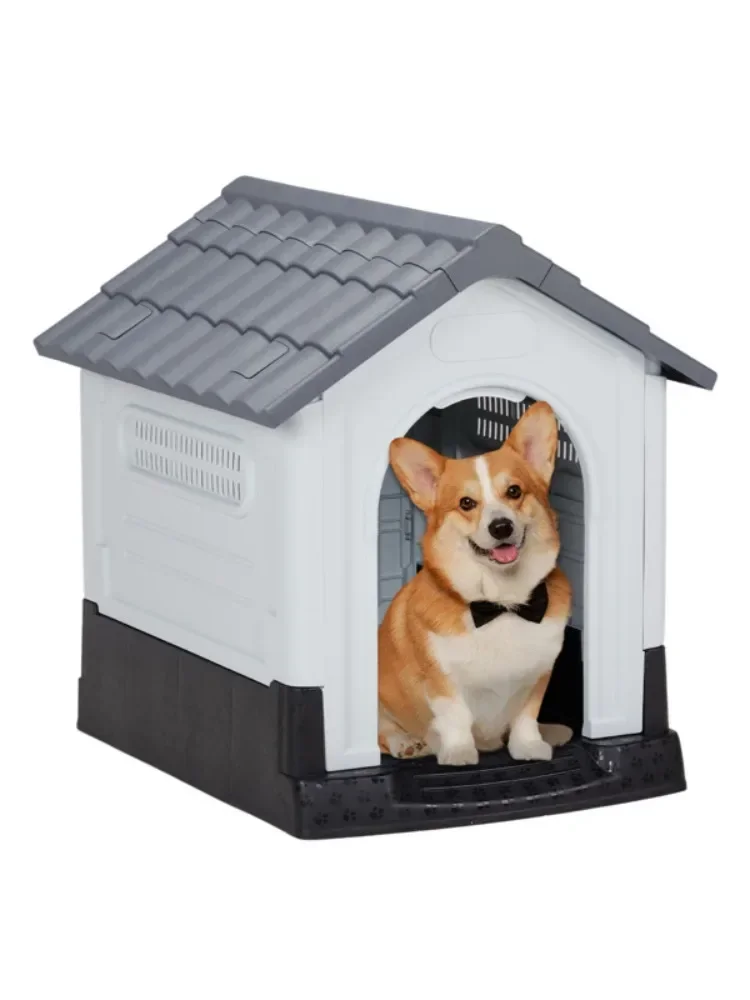 26 inch Plastic Dog House, Indoor Outdoor Doghouse Pet House with Air Vents and Elevated Floor, Insulated Water Resistant Puppy