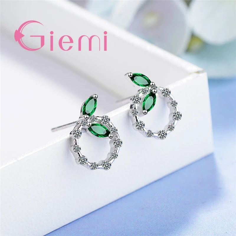 New Hot Fashion Women Green Leave Stud Earrings For Wedding Engagement Party Jewelry Cheap 925 Sterling Silver Trendy Earring