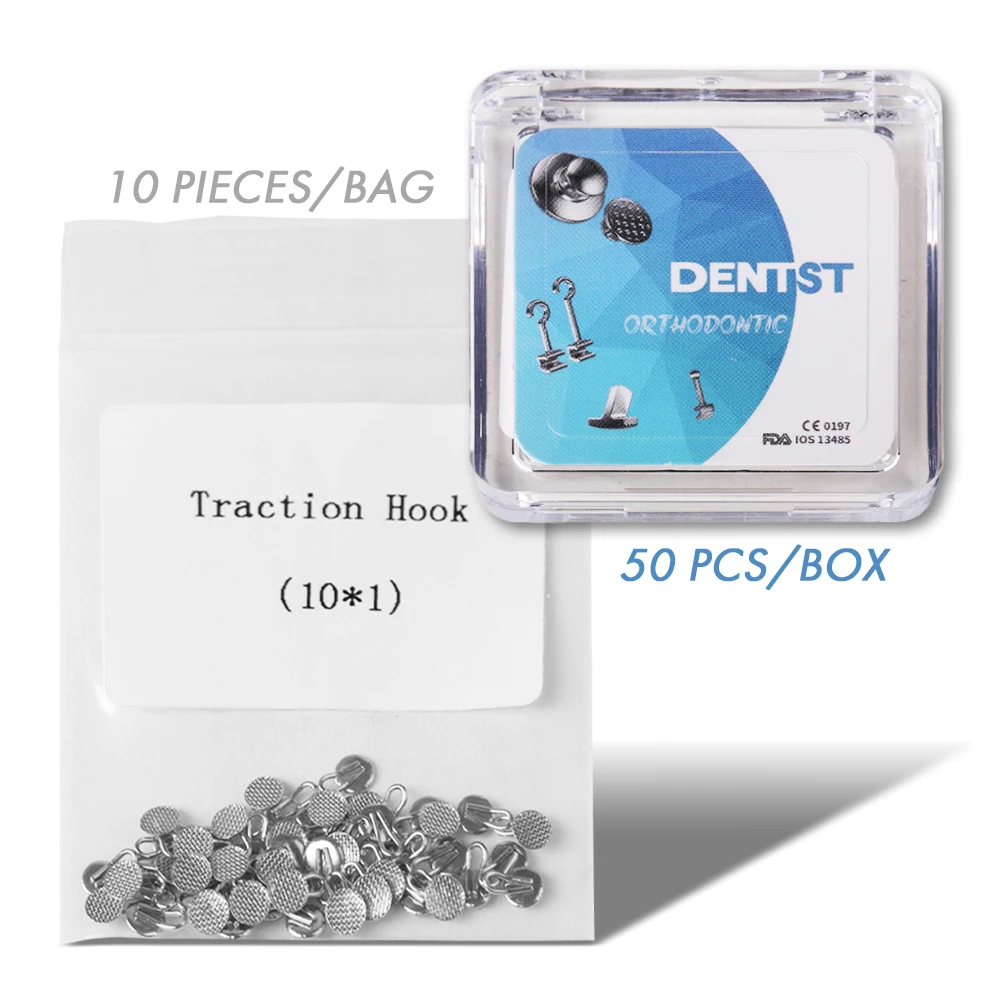 10 unids/bolsa botones de gancho de tracción Dental ortodoncia punto Lingual redondo Rect Metal para soportes tratamiento de ortodoncia