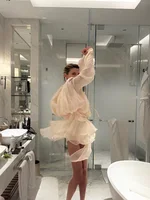 Stunning Shiny Ruffles Lace Up Mini Dress Women's Chic Loose Hollow Out A-line Pleated Vestidos Lady Summer Party Gowns 2026 New - Image 3