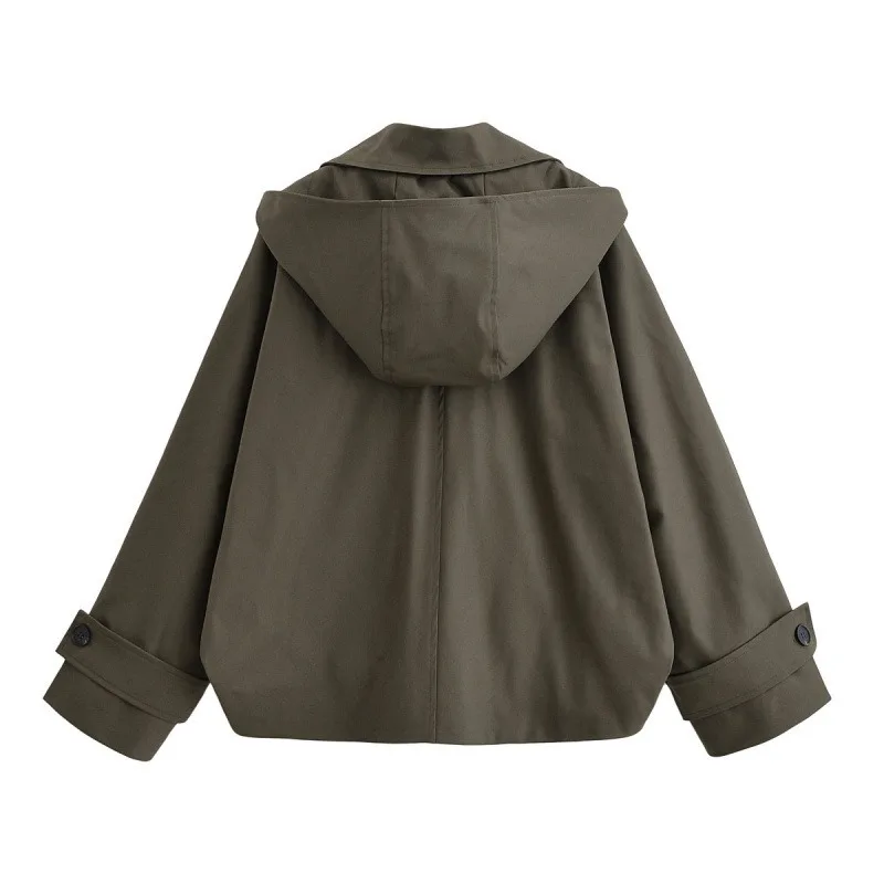 Cross-border Loose Jackets European and American Women's Clothing Spring and Autumn Popular Fashion Cape-type Hooded Trench Coat