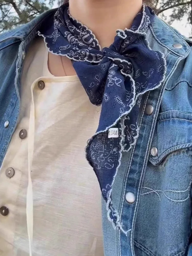 Bufanda floral de lino y algodón ligero retro para mujer, pañuelo pequeño artístico Sli de verano, accesorio versátil