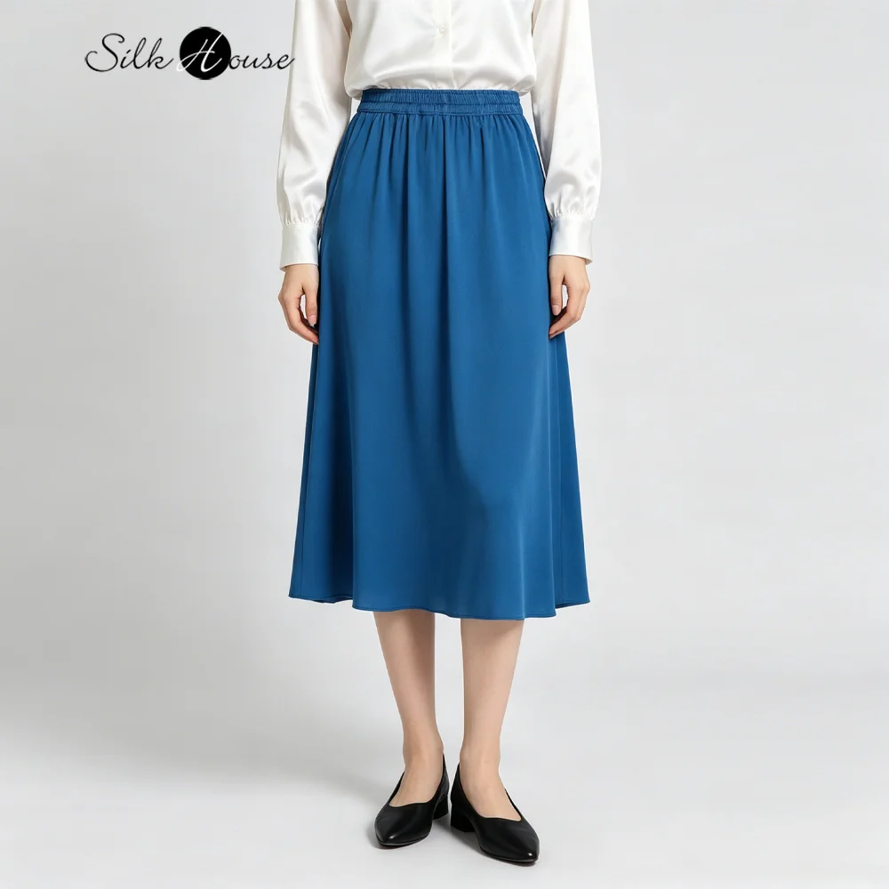 

22MM Real Silk Elastic Double Qiao Satin Large Swing Mulberry Silk Medium Length Women's Fashion Skirt