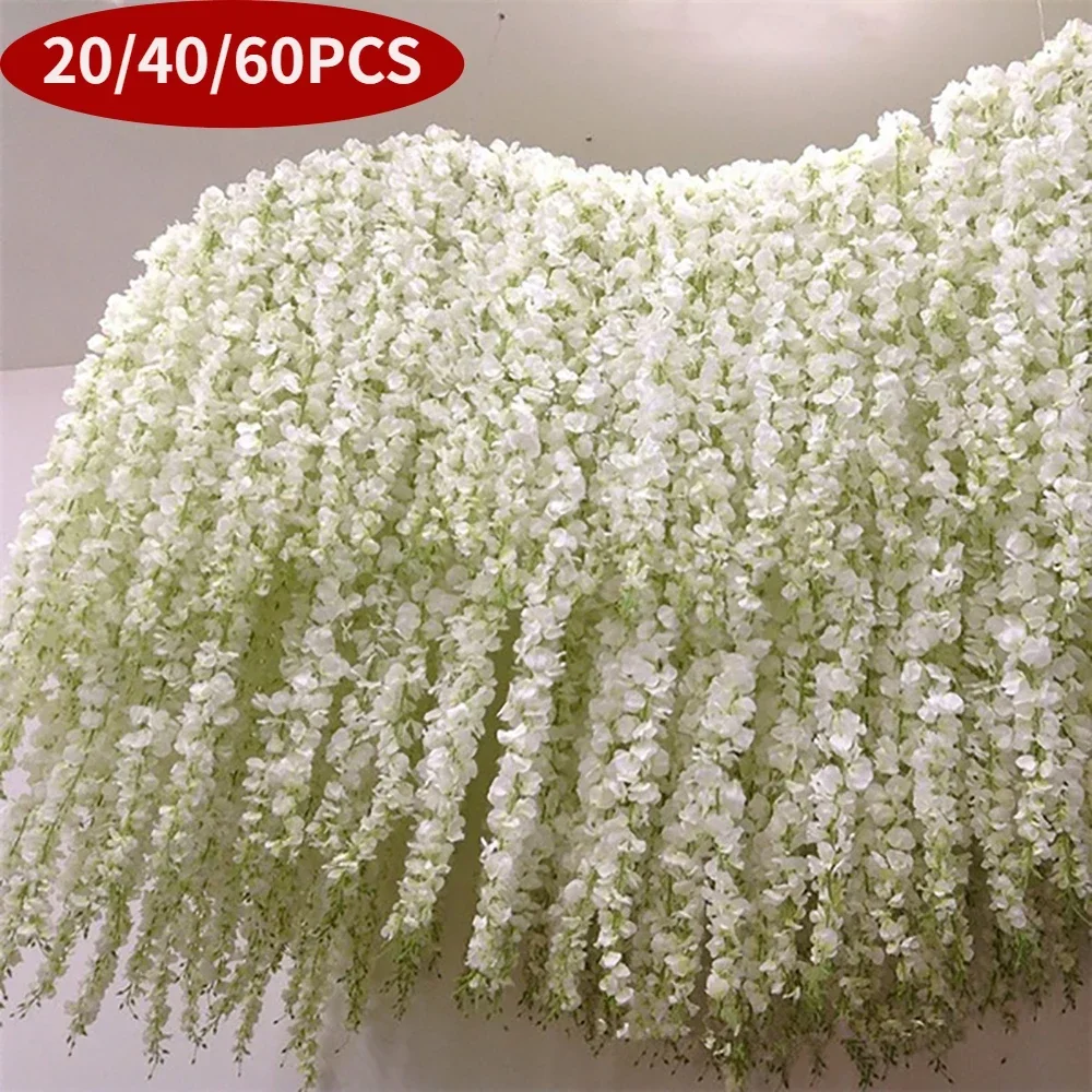 

20/40/60Pcs Artificial Wisteria Flower Hanging Garland Vine Rattan Fake Flower String Silk Flower Home Garden Wedding Decoration