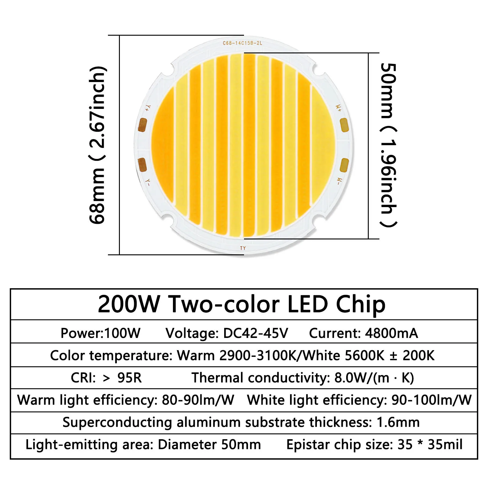 100W 200W DC42-45V LED COB Chip Lampada Bead + LED Drive Lampadina bicolore CRI 95 Set di accessori Faretto caldo/bianco Luce per fotocamera FAI DA TE