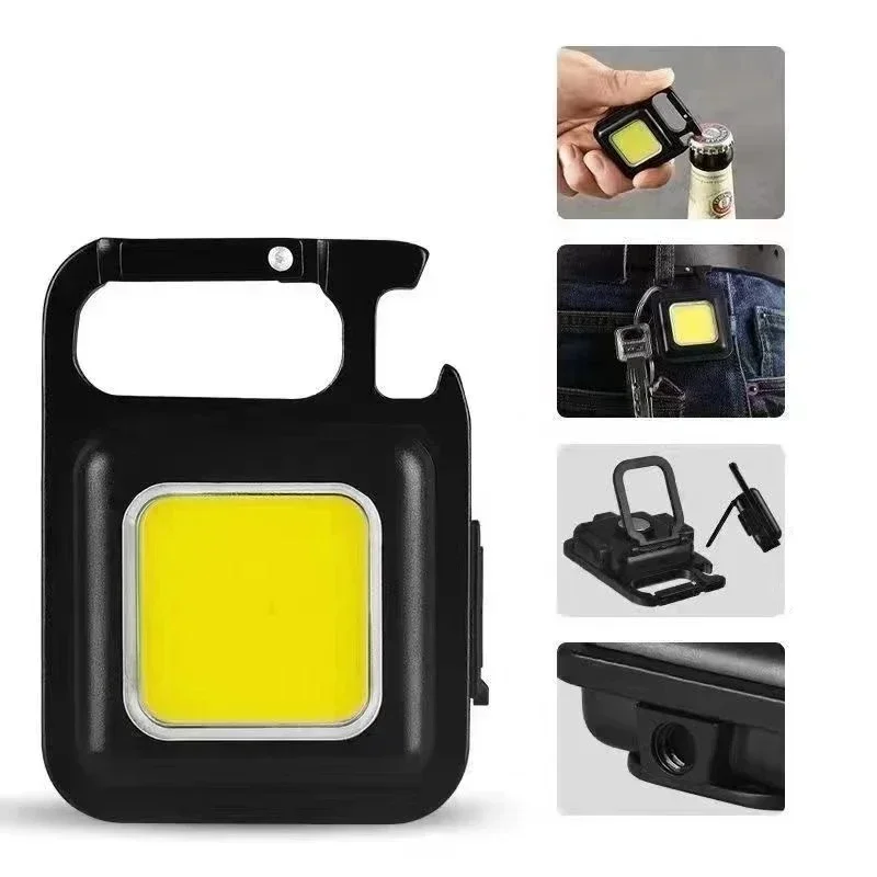 Mini porte-clés COB multifonctionnel, lampes de travail de poche LED, lampe de poche portable, lampes tire-bouchon de camping en plein air, 3 modes