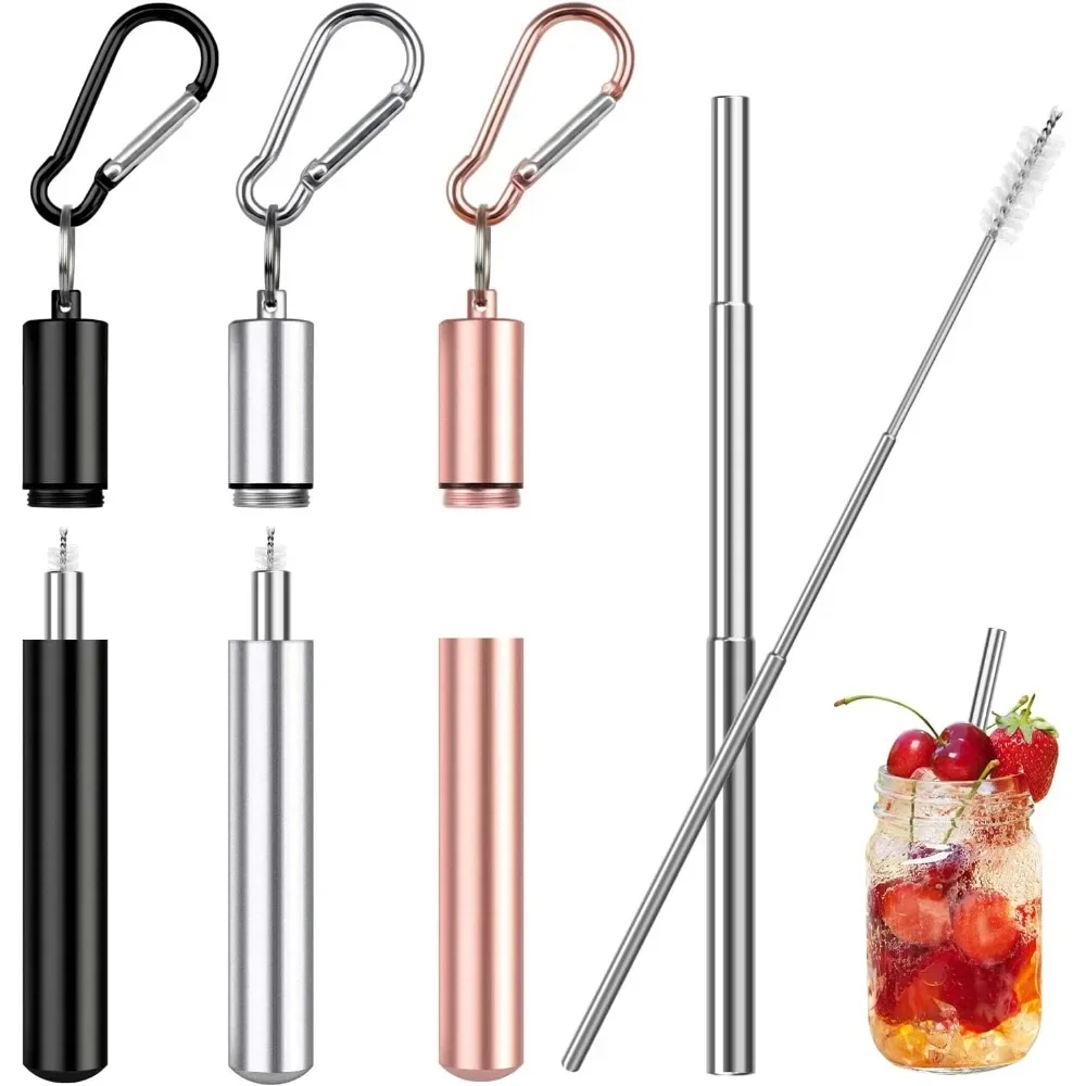 Stainless Steel Straws for Travel Home Office Reusable Telescopic Straws Portable Metal Drinking Collapsible Straws