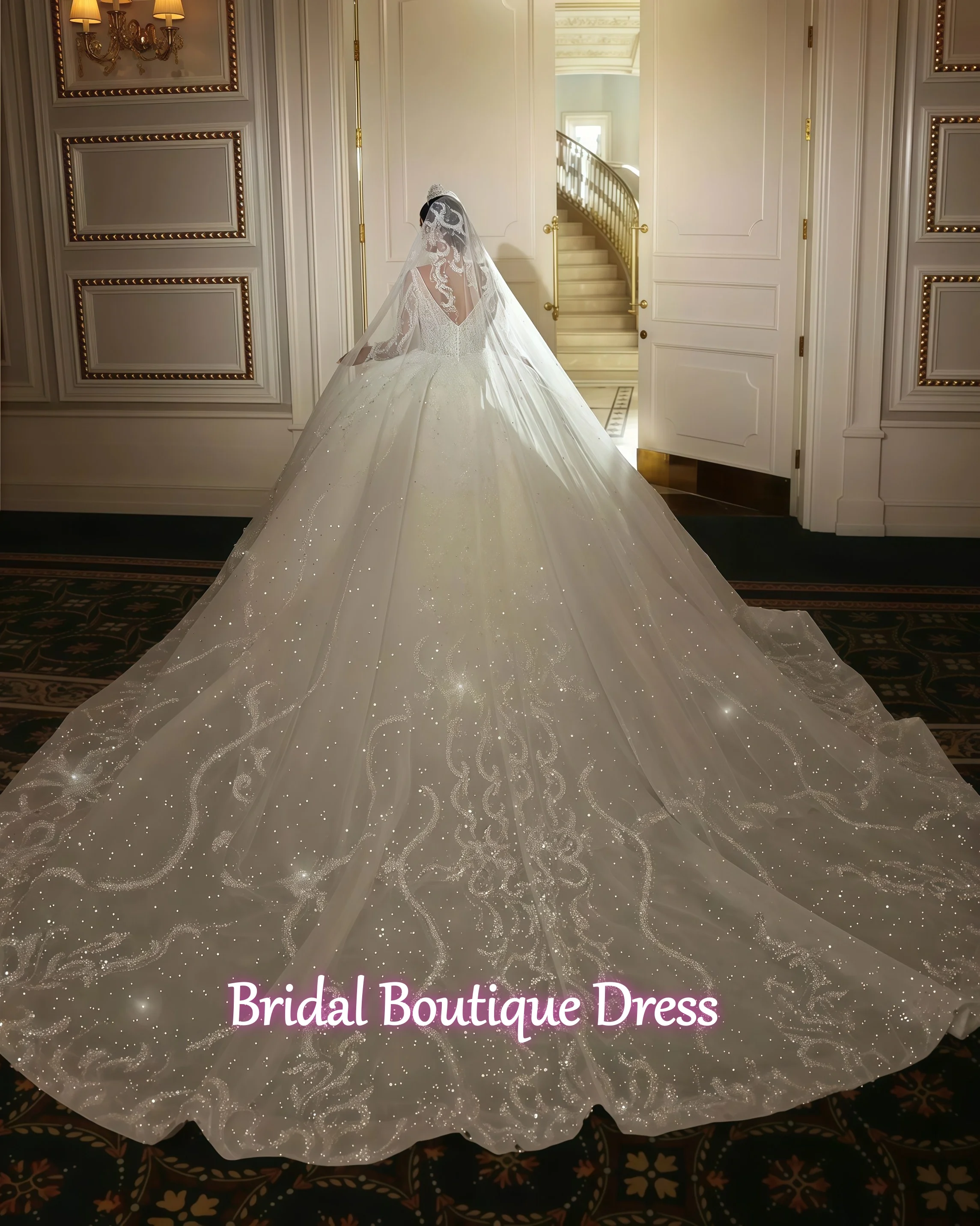 Изысканное бальное платье по индивидуальному заказу, свадебные платья с вырезом в форме сердца и длинными рукавами, свадебные платья с блестками и кристаллами, со шлейфом