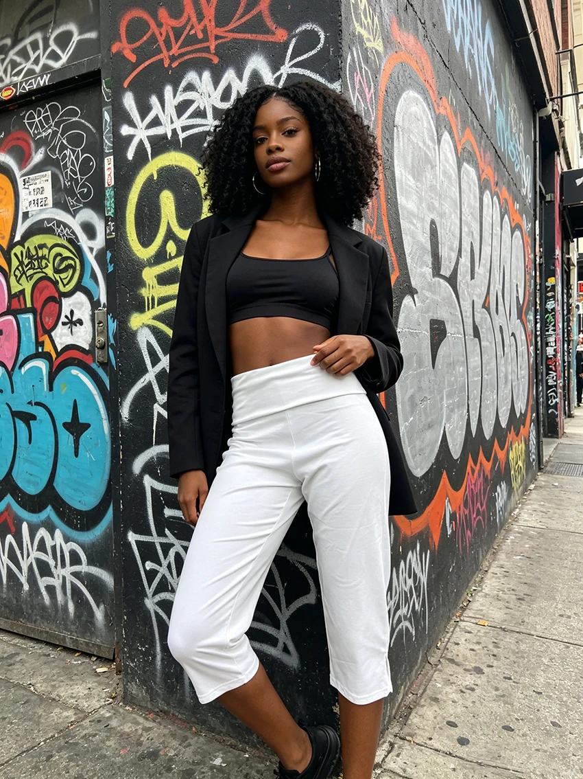 Women's Fashionable Versatile Classic Capri Leggings Slim Fit Cropped Pants Y2K Aesthetics Casual Streetwear Trousers for Summer