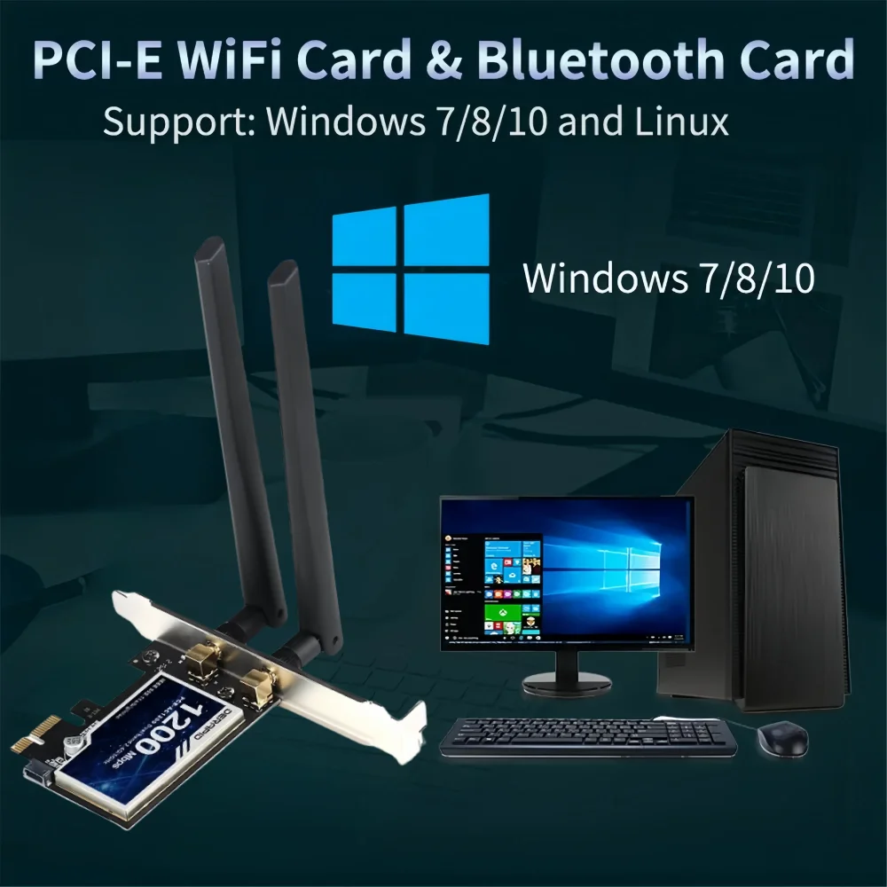 WiFi 5 PCI-E Wireless Adapter AC1200 Network Card Dual Band 2.4G/5GHz 802.11AC For Bluetooth 4.2 Desktop Windows 7/8/10/11