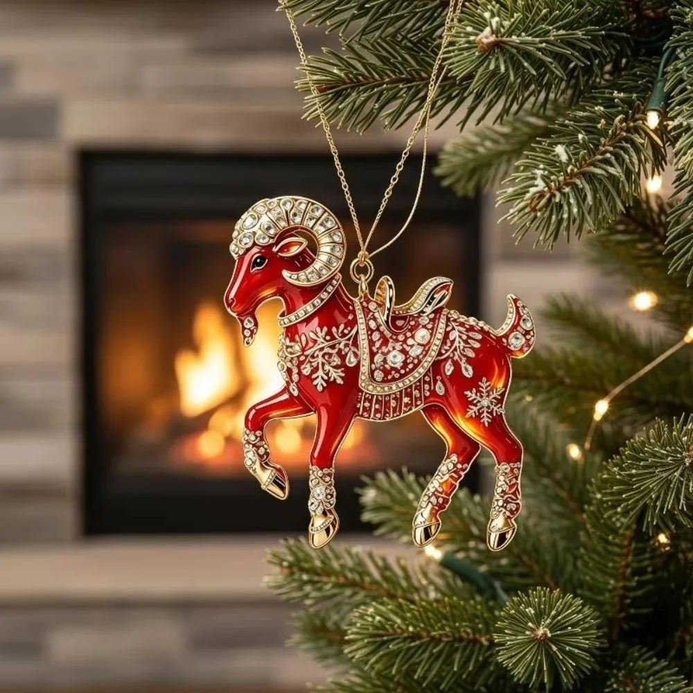 2D Flat Goat Hanging Ornament Shining Artificial Rhinestone Goat Pendant Embossed Pattern Simulation Animal Hanging Decoration
