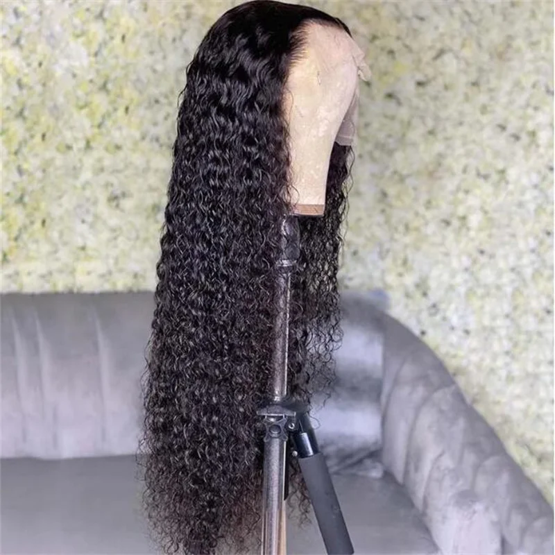 Perruque Lace Front Wig bouclée crépue noire, 26 pouces, pre-plucked, douce, sans colle, densité 180, pour femmes noires, cheveux de bébé, 03/3