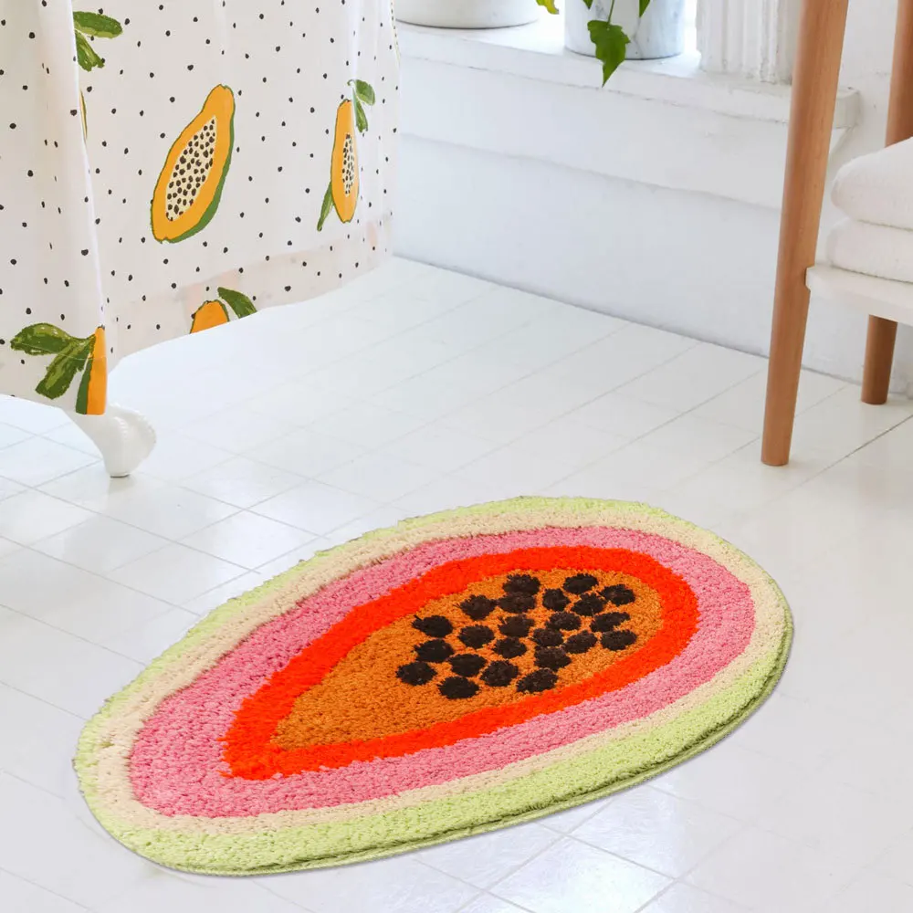 Inyahome Passion Fruit Shaped Rug Cartoon Bath Mat Area Carpet Non-Slip Bathroom Door Mat for Bathroom Kitchen for Kid\'s Bedroom