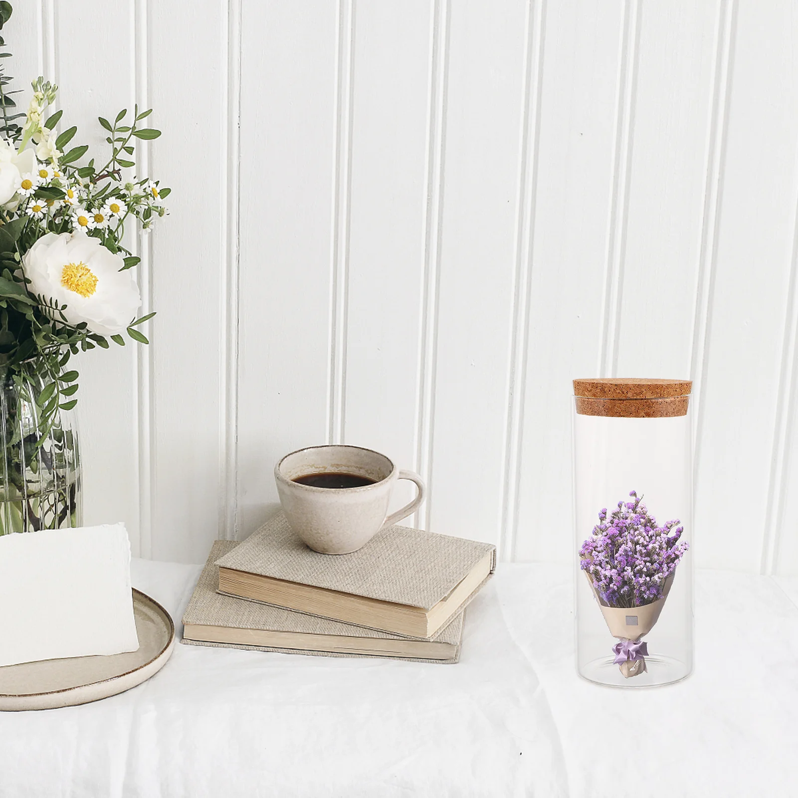 

Clear Glass Bottles with Wood Cork Stopper DIY Craft Jars for Preserved Flower Storage Decorative Message Bottle Home Comfort