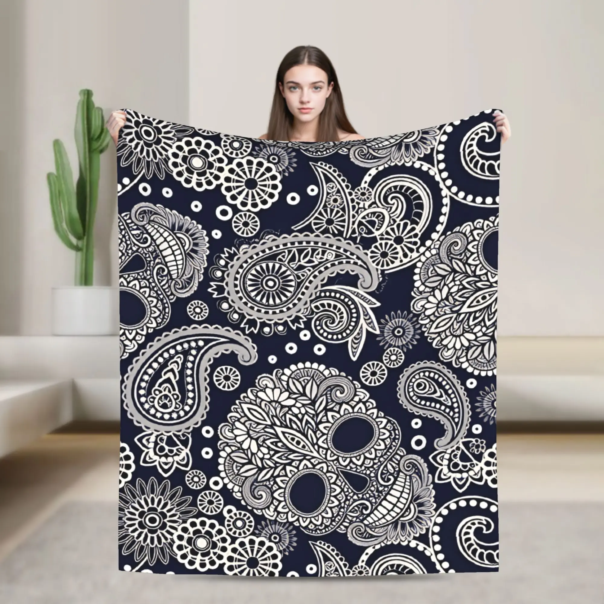 Paisley Skull Floral Seamless Pattern Super Soft Blankets For Home Decor  Fashion Throw Blanket Winter Plane Flannel Bedspread