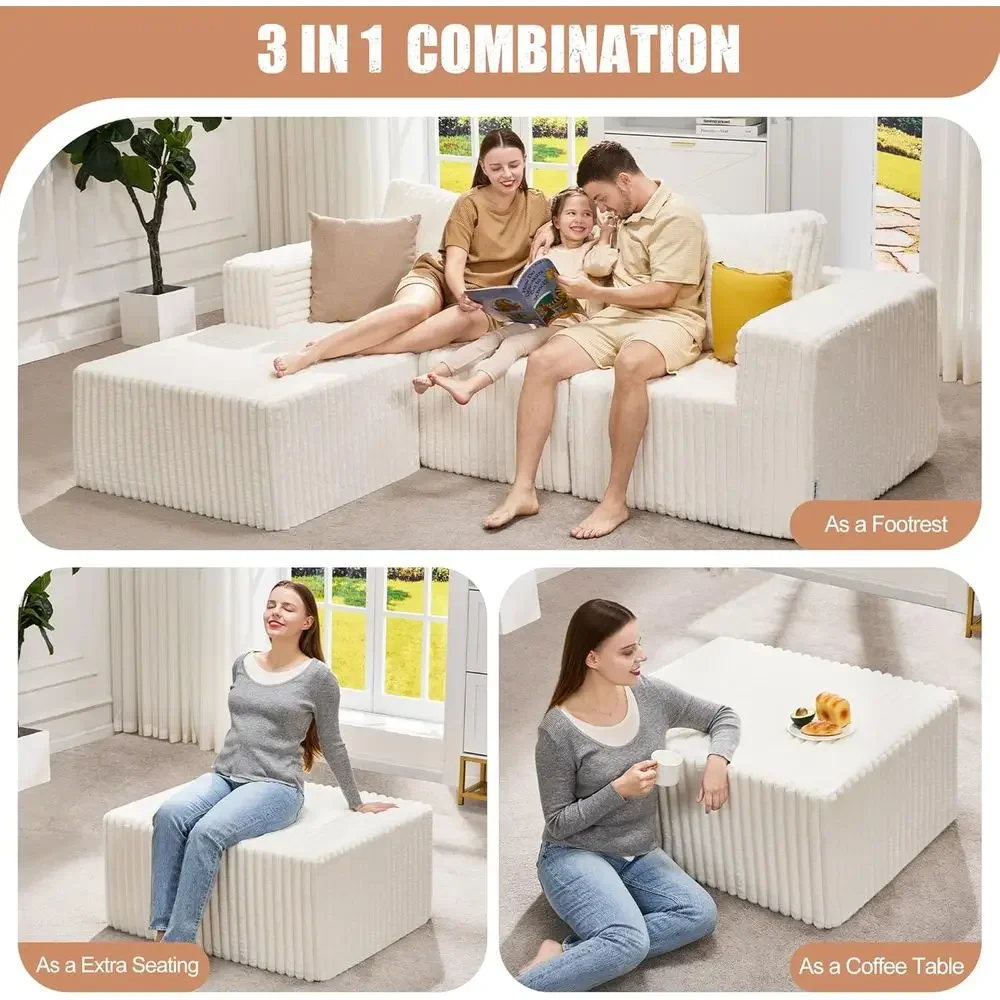 Large Removable Cover Ottoman for Floor Seating, Living Room, Bedroom, or Office - Stripe White, Comfortable image 4
