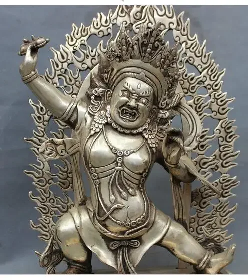 

19" Tibet Silver Buddhism Bless Vajrapani Mahakala Buddha Statue Brass Joss decoration factory outlets white Copper Silver