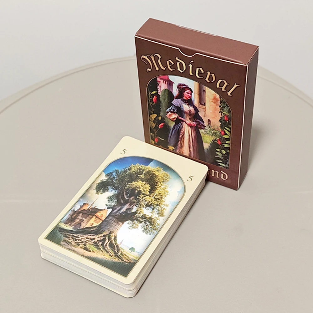 Stampato su cartoncino doppio rilievo 350GSM Mazzo Oracle Lenormand medievale 9 * 6 cm 36 carte