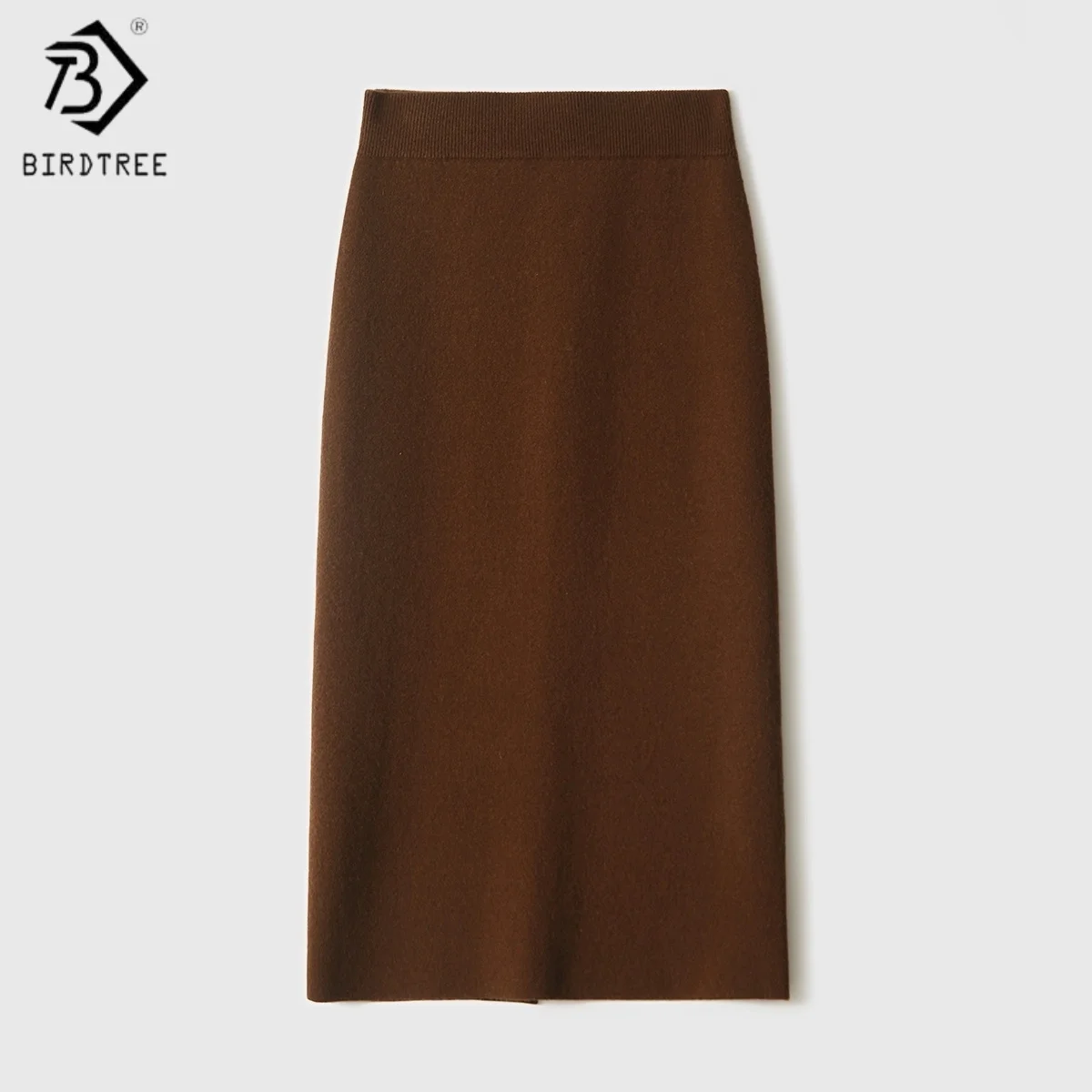 

Birdtree,90.3% Sheep Wool 5.8% Cashmere Knitted Skirt,Woman Elastic Waist Straight Skirts,Autumn Rear Slit Maxi Skirt D5O728JF