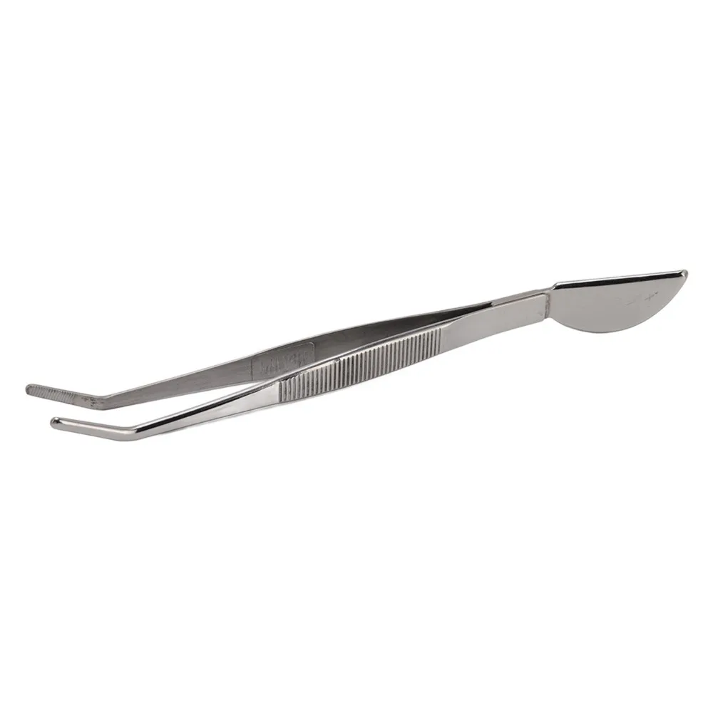 2-in-1 Design Stainless Steel Tweezers Crescent Moon Head Straight Long Plant Tweezers Curved Rust Proof Rake Spatula Tools