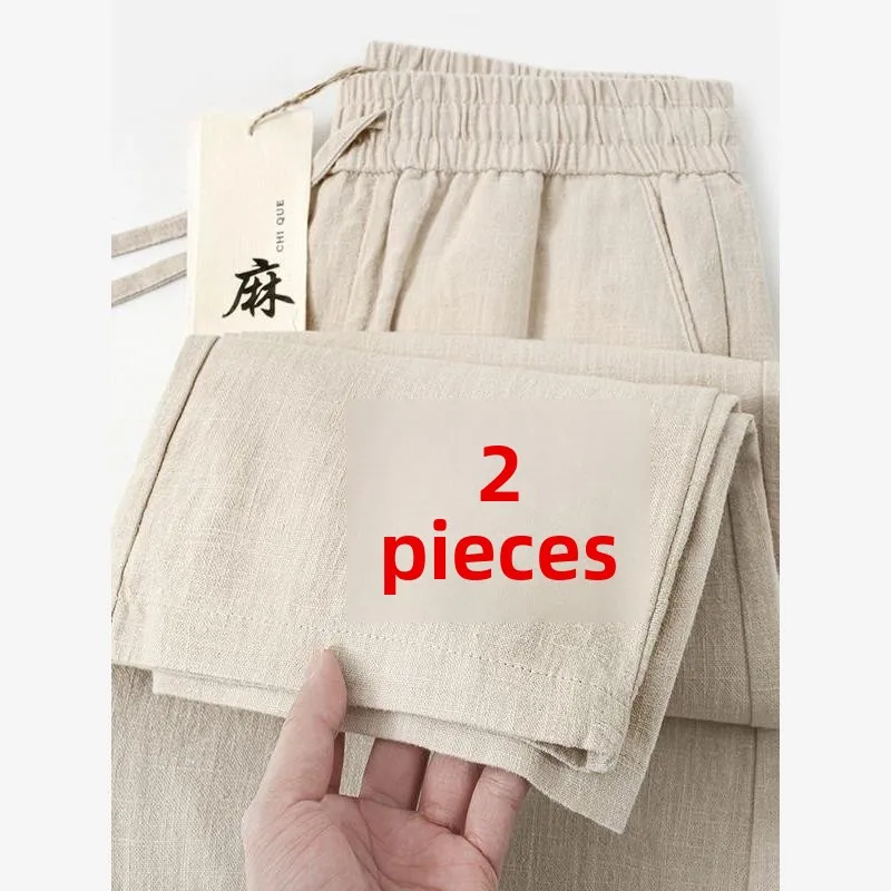 

Мужские повседневные брюки из чистого льна, летние тонкие прямые брюки, свободные хлопковые и льняные длинные брюки, удобная дышащая летняя одежда