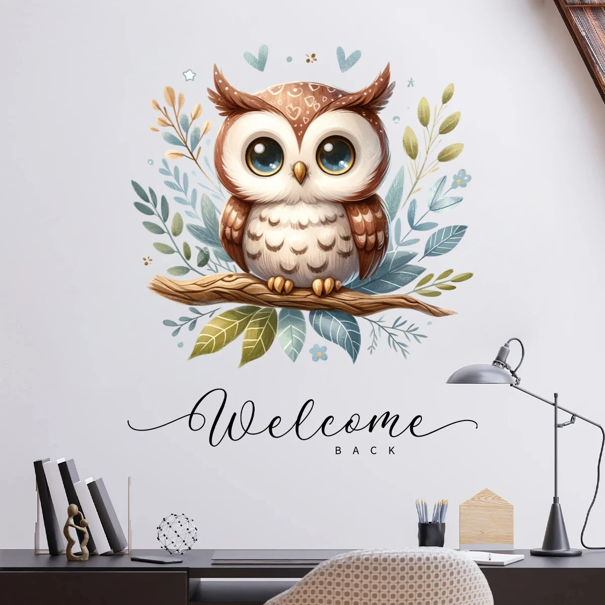 Cartoon Cute Owl and Welcome Back Animal Door Stickers Create A Warm Feeling for Bedroom Living Room Decoration Wall Decals S870