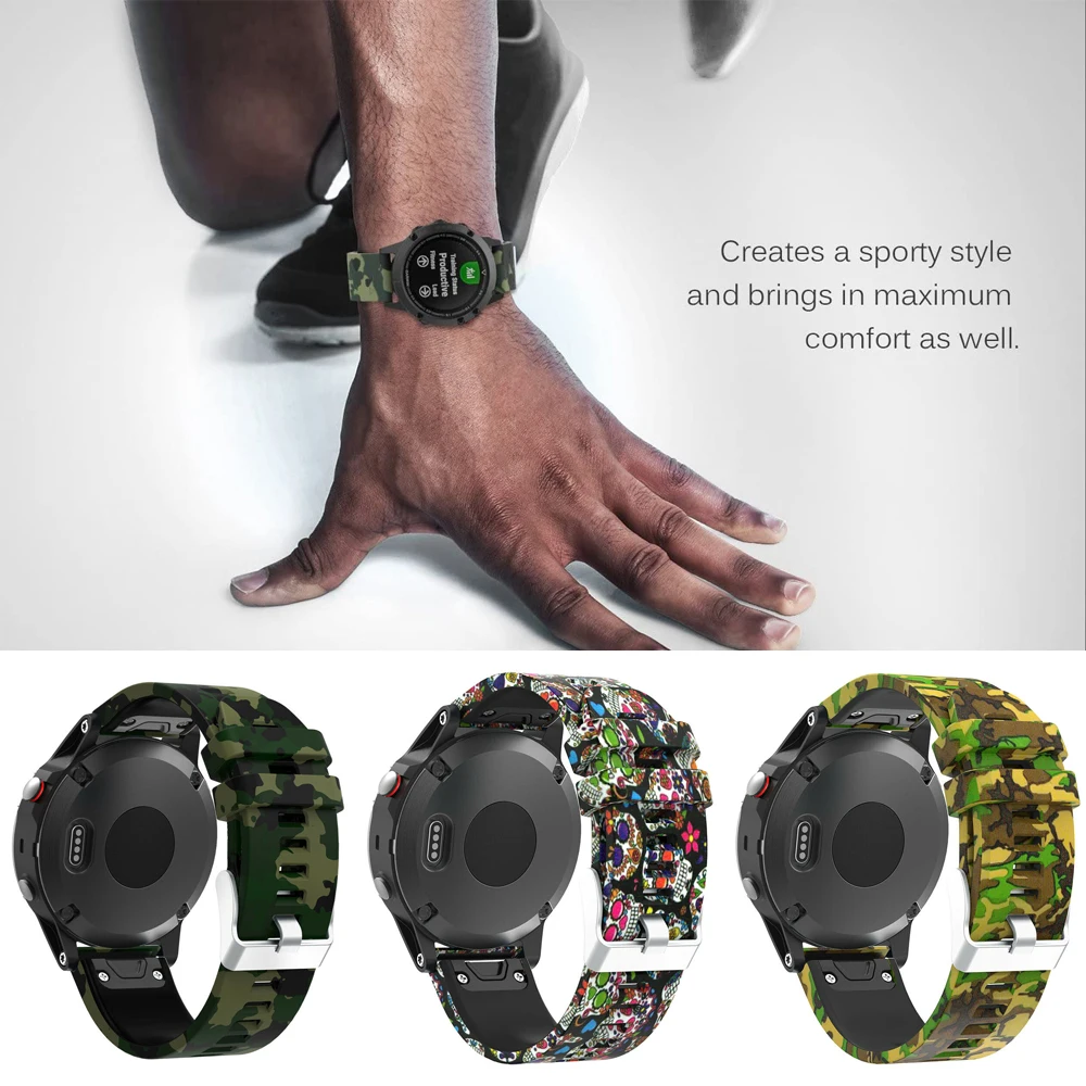 Yayuu Correa para Garmin Fenix 6/Fenix 5/5 Plus/Forerunner 935/Approach S60/Quatix 5, correa de silicona impresa de liberación rápida