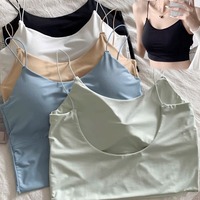 Women Summer Vest Tops Sleeveless Cotton Bustier with Pads Soft Elastic Wear-resistant Vest Crop Top Seamless Bralette Tees