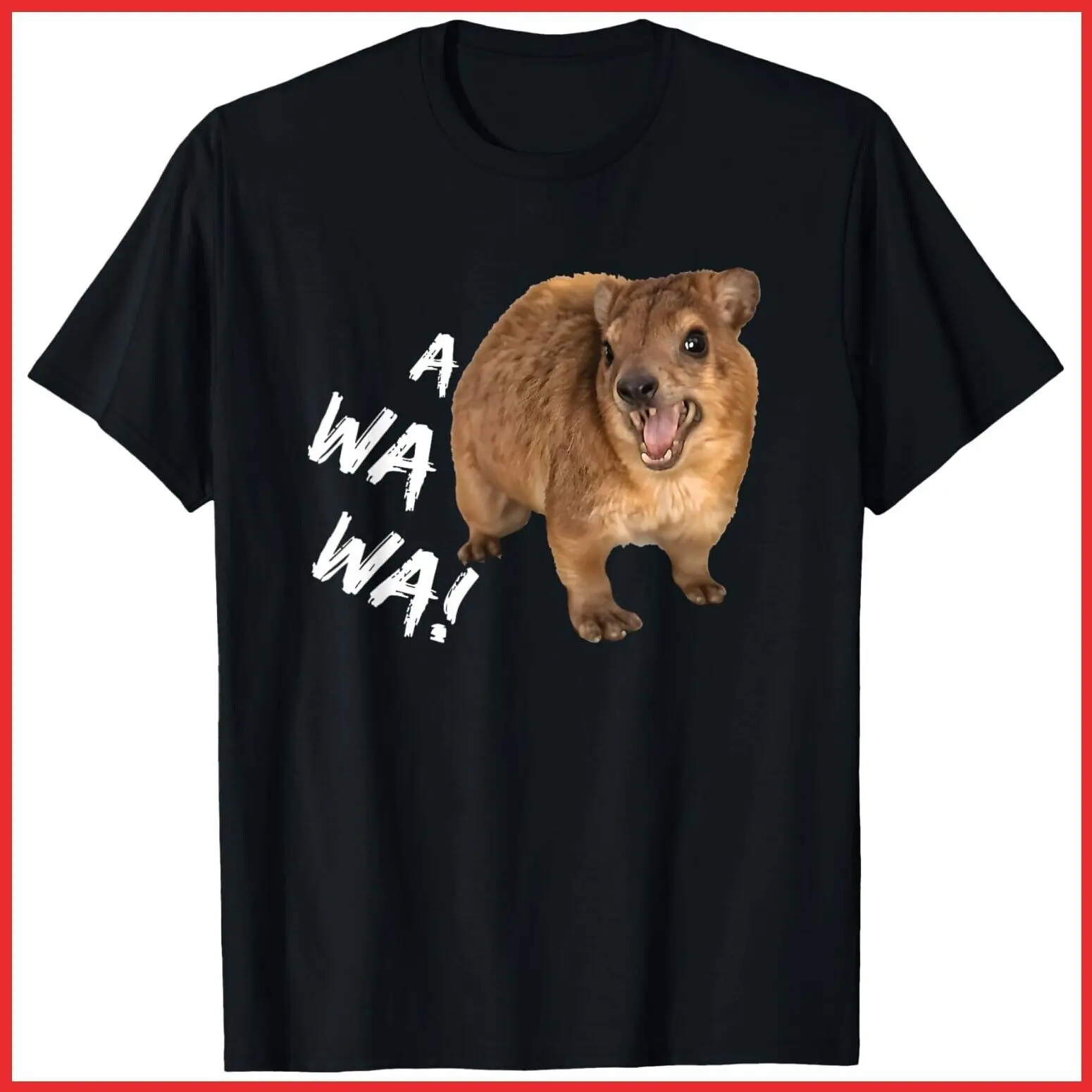 Awawa Angry Screaming Hyrax Meme Black Cotton T-Shirt S-5XL