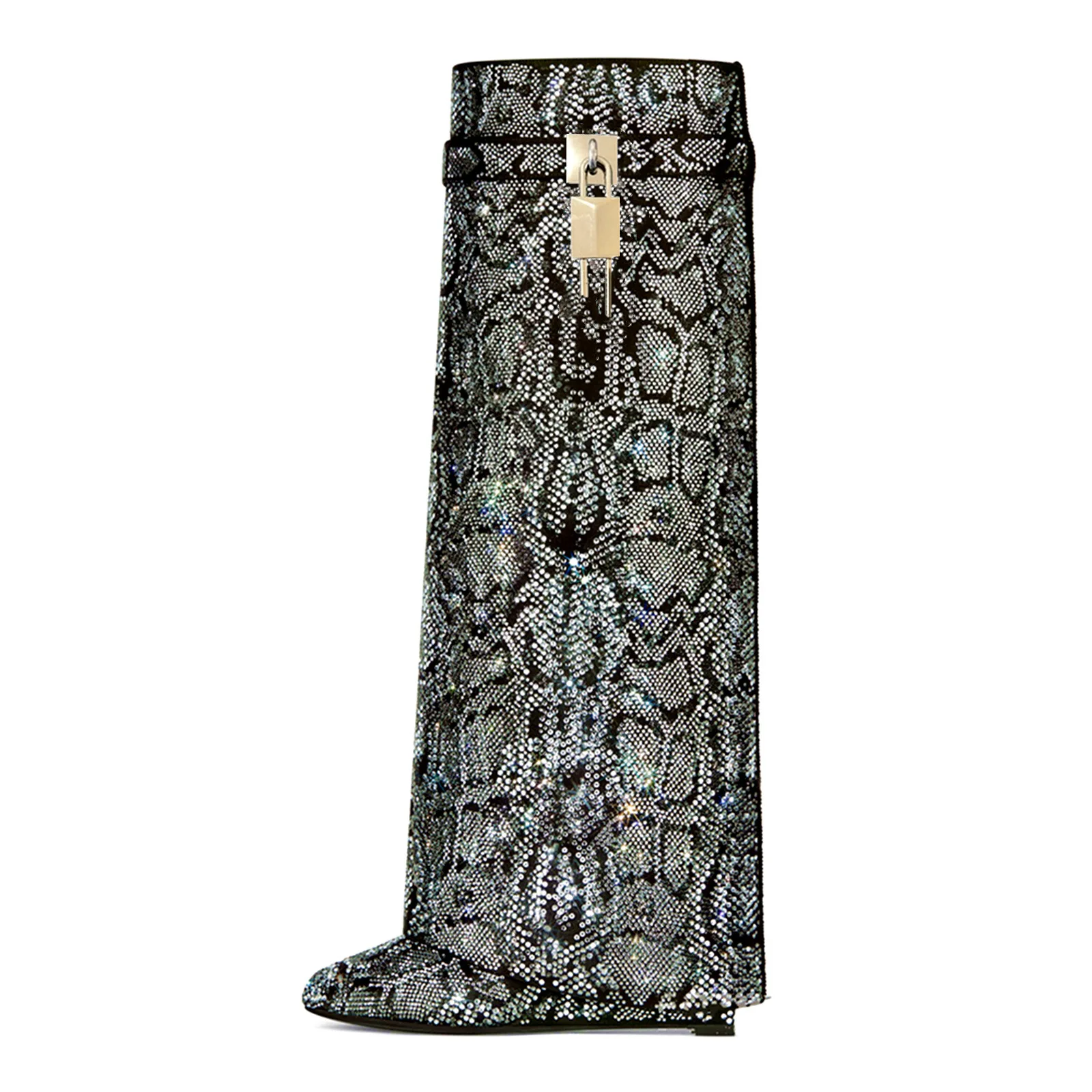 Original Designer Marke Hohe Qualität Herbst Winter Neue Strass Spitze Keilabsatz Große Größe High Heel Stiefel für Frauen – Detail 1