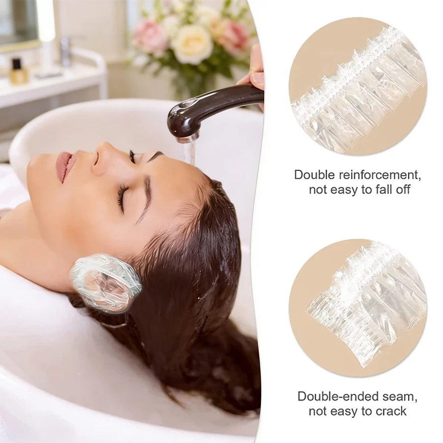 100 Stück transparente, wasserdichte Ohrschutzkappen, Einweg-Bade- und Duschhauben für Friseursalons und zum Schutz der Ohren bei Haarfärbungen, für einfache Ohrenschutzlösung – Detail 4