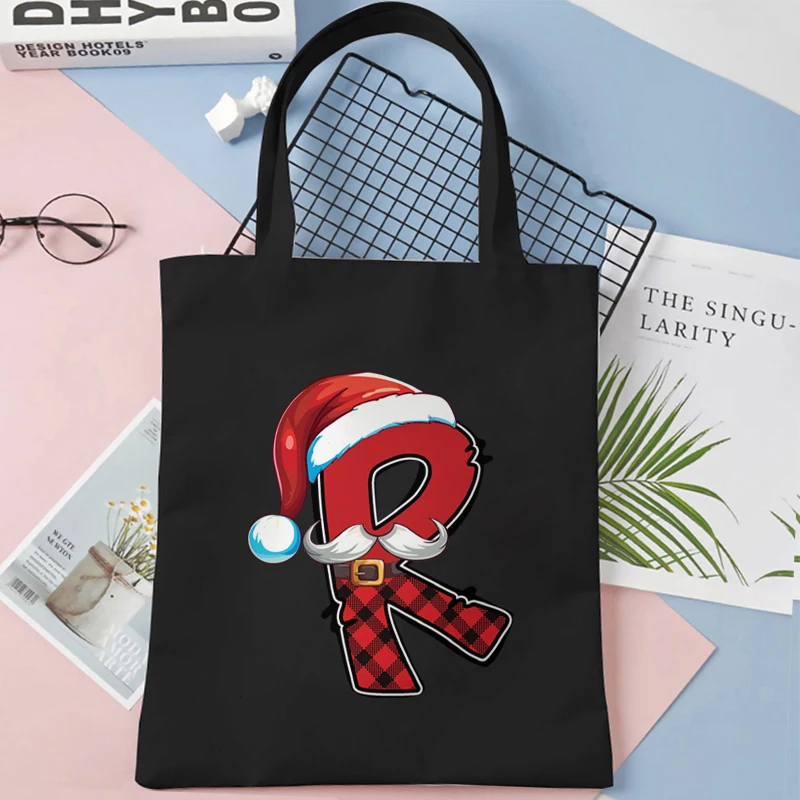 حقائب النساء عيد الميلاد موضوع حقيبة قماش قنب مضحك A-Z 26 الأبجدية حفلة عيد الميلاد حقيبة يد للمراهقين موضة حمل حقيبة للسيدات