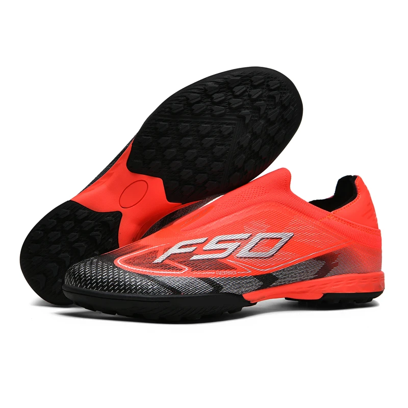 Novo preto-vermelho masculino sapatos de futebol deslizamento antiderrapante turf chuteiras para meninos tf/fg treinamento botas de futebol chuteira campo 35-45