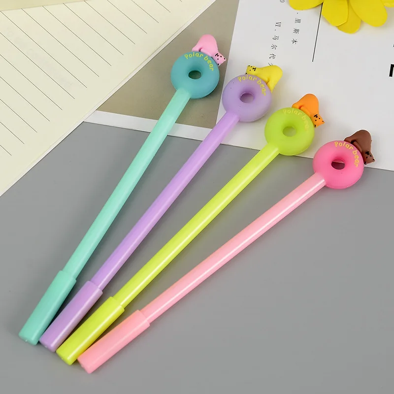 12/60 Pcs Creative Stationery Cute Jelly Polar Bear Doughnut Neutral Pen Carbon Black Office Signature Pen