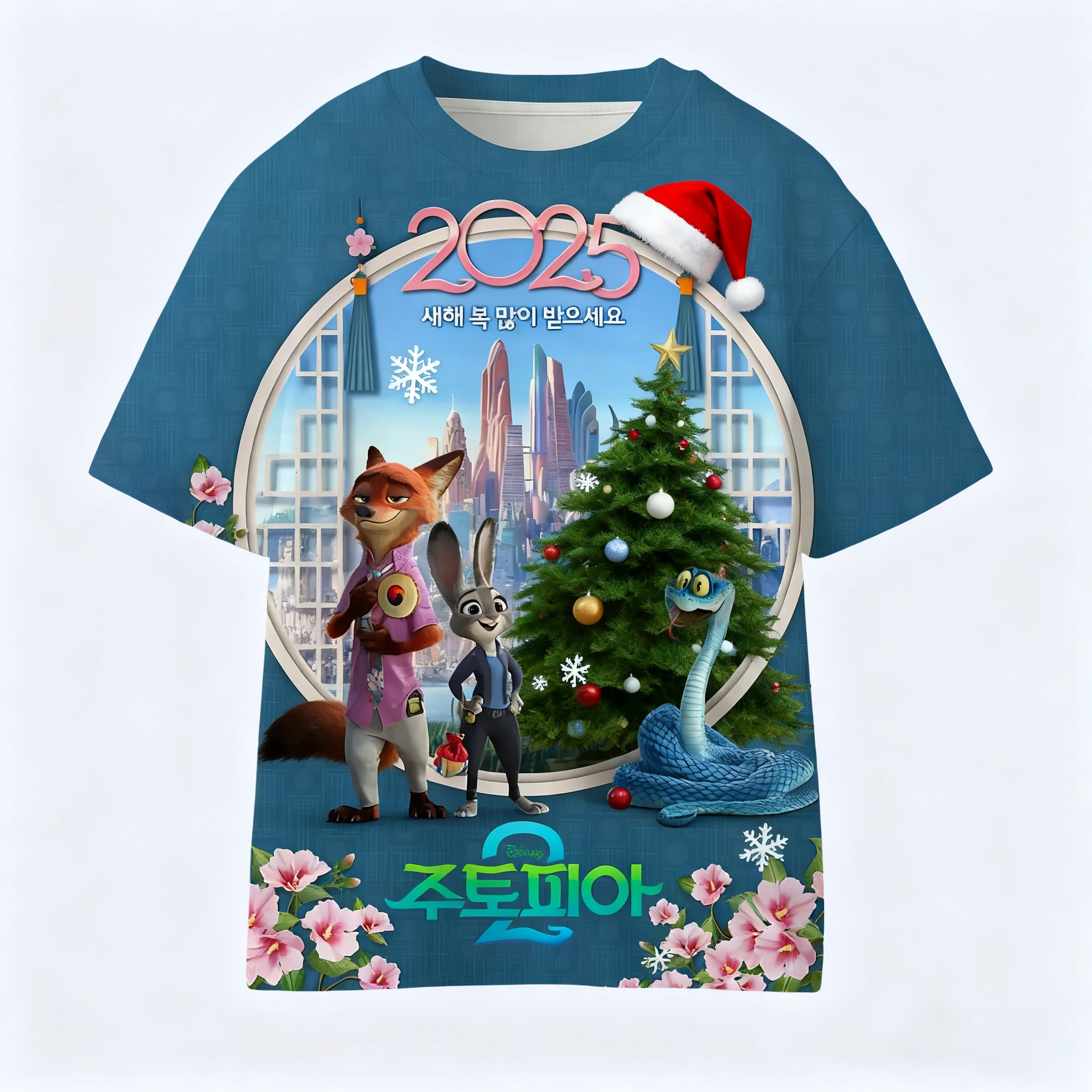 تي شيرت ديزني زوتوبيا 2 لعيد الميلاد للرجال والمراهقين بأكمام قصيرة وحفلات عيد الميلاد كاجوال يوميًا بطبقات الخريف والشتاء #2