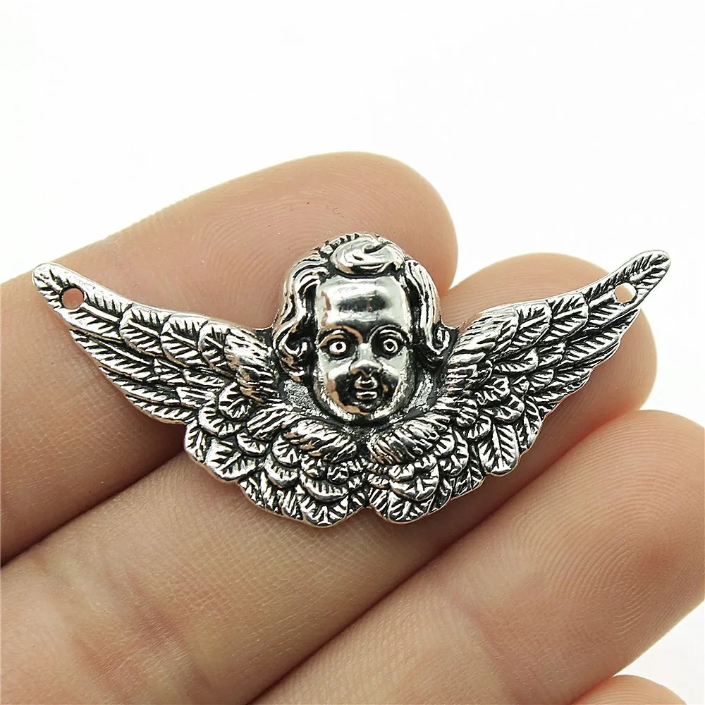 WYSIWYG 5pcs Charms Angel Cupid 50x23mm Handmade Craft Pendant Making Fit Vintage Tibetan Silver Color For Bracelet Necklace