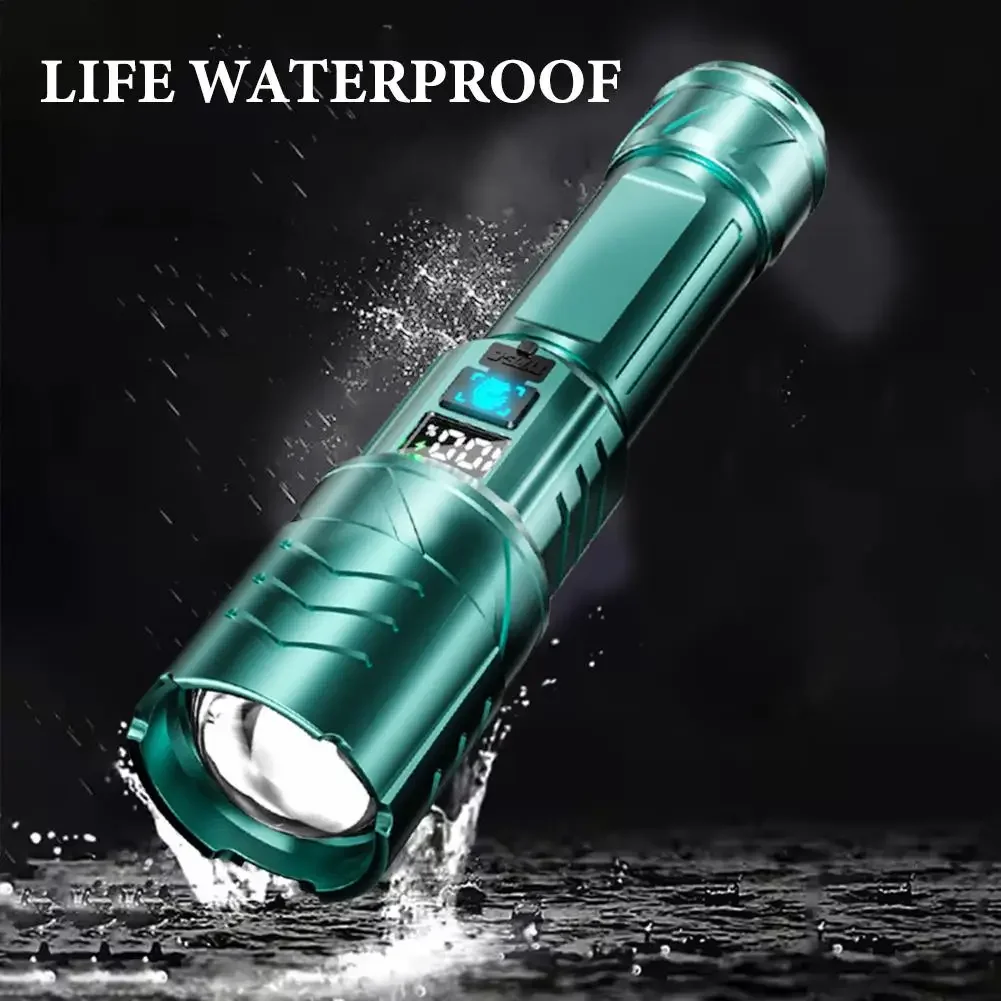 High Power ABS LED Flashlight Built-in Battery Type-C Charging 3 Modes Waterproof Portable Camping Hiking Emergency Lighting