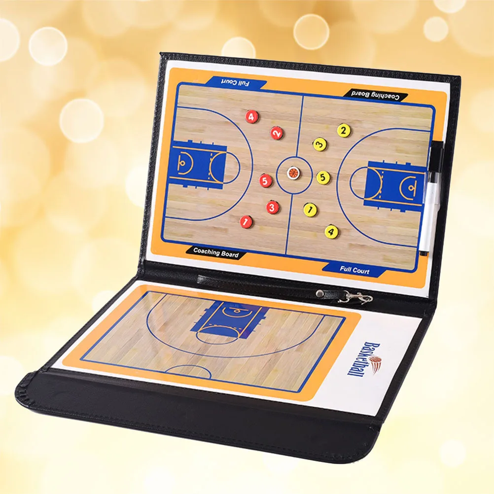 Magnetic Basketball Coaching Board Two Sided Reusable Dry Erase Clipboard PU Cover Double Court Diagram Marker Pen