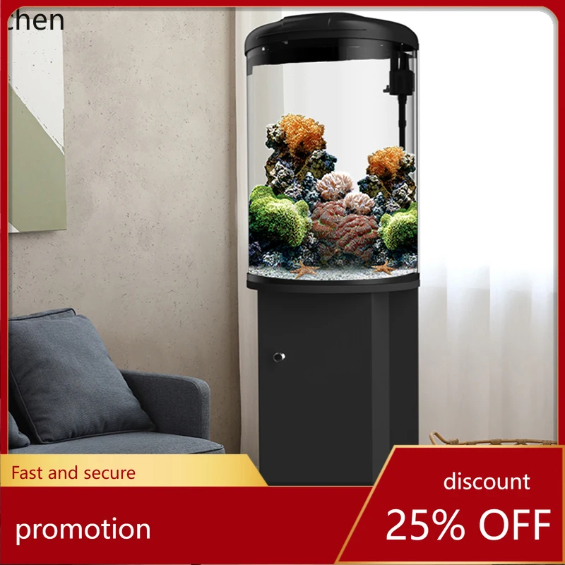 

HXL fish tank living room vertical semi-cylindrical floor-to-ceiling small round glass ecological filtration oxygen generator