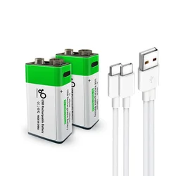 9V 6F22 650mAh Rechargeable Battery,USB Charging, 9V Li-ion Square Battery for Toy Remote Control KTV Multimeter Microphone