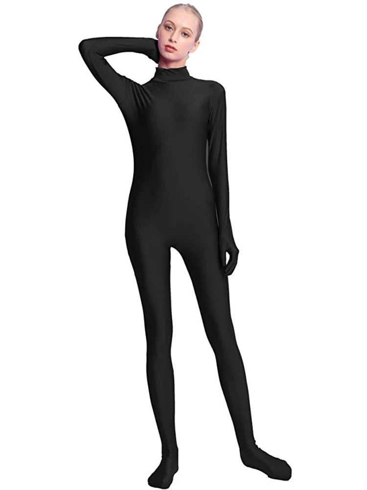 SPEERISE kobiety Footed Unitard elastan body Zentai seksowny zabudowany dekolt całe ciało trykot taniec Lady Catsuit kombinezon na Halloween