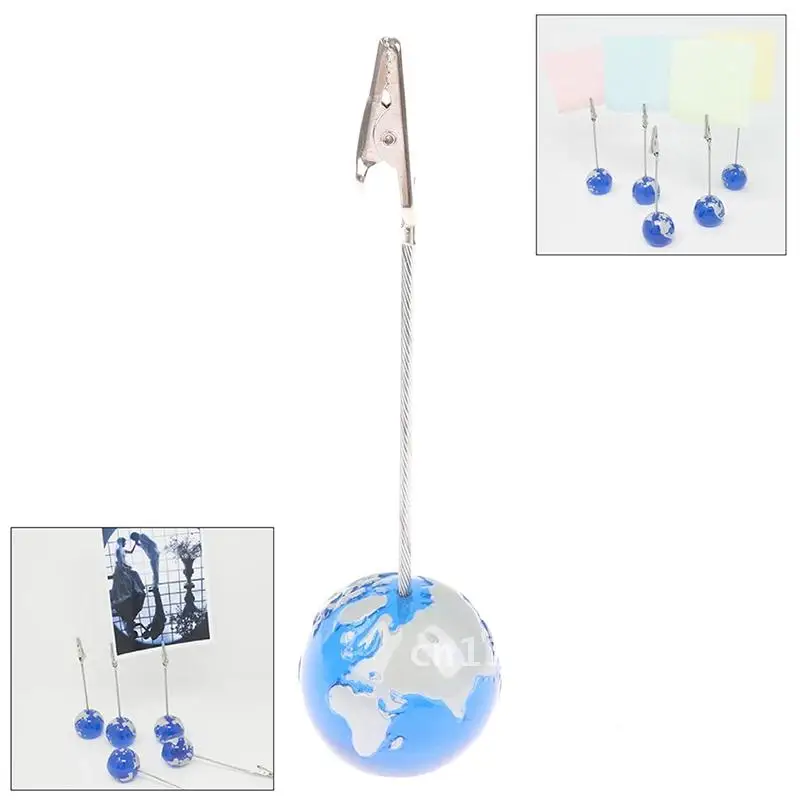 Earth Base Alligator Wire Photo Clip,Memo Card Holder,Globe Stand Message Note Clamp,Enviromental Caring Gift Blue