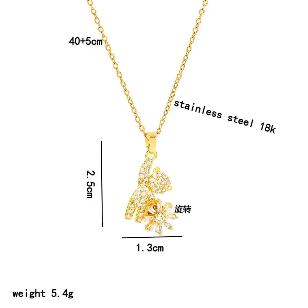 The latest micro-inlaid light luxury style rotating bear-drop collarbone chain brings good luck