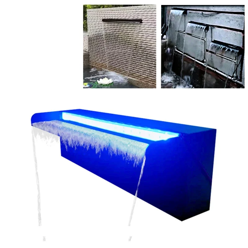 Led Water Descent Waterfall Fountain Stainless Steel Water Features Home Decor Outdoor Garden Backyard Wall Waterfall