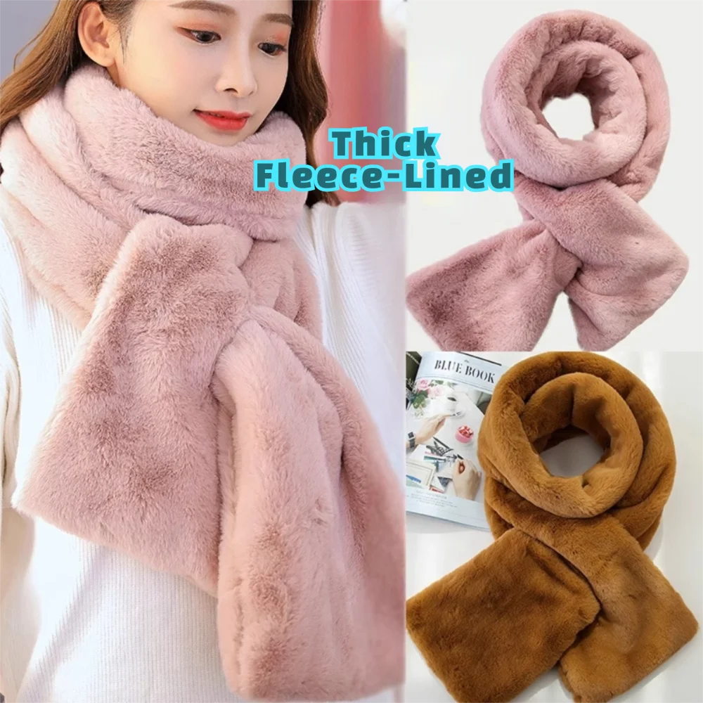 

Fashion Thicken Warm Faux Fur Winter Scarf Soft Plush Solid Color Shawl Scarves Windproof Cold-proof Neck Protector for Women